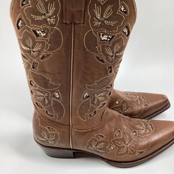 Shyanne Brown Embroidered Heeled Boots - Picture 5 of 16